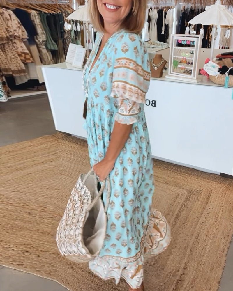 Women's Boho Dress | Ruffle Sleeve Tiered Maxi