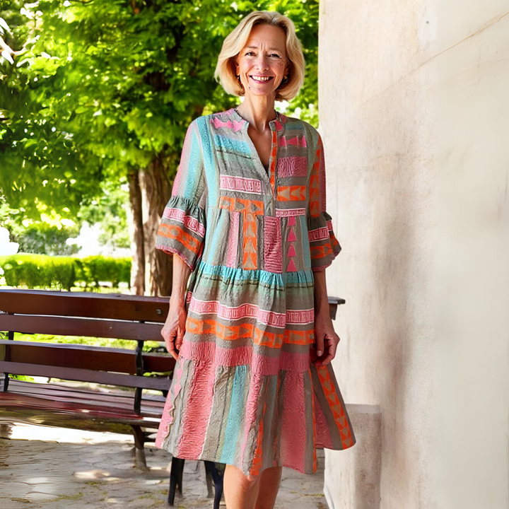 Women's Spring Dress | Geometric Print Tiered Skirt