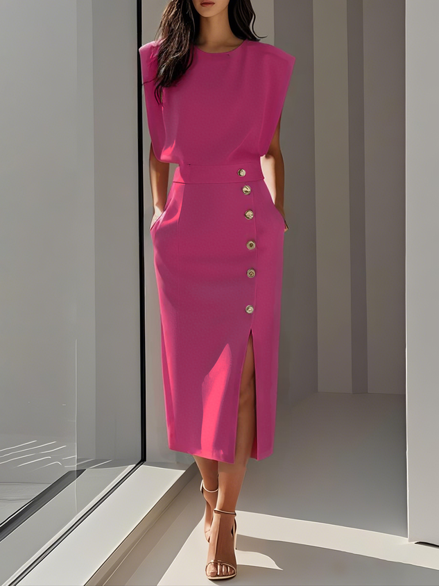 Women’s Dress | Side Button Sleeveless Midi