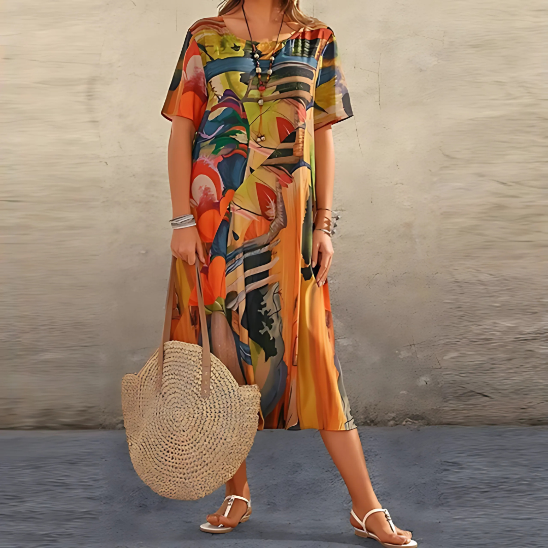 Women's Dress | Printed Midi Short Sleeve