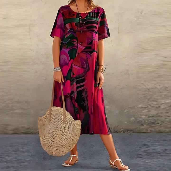 Women's Dress | Printed Midi Short Sleeve