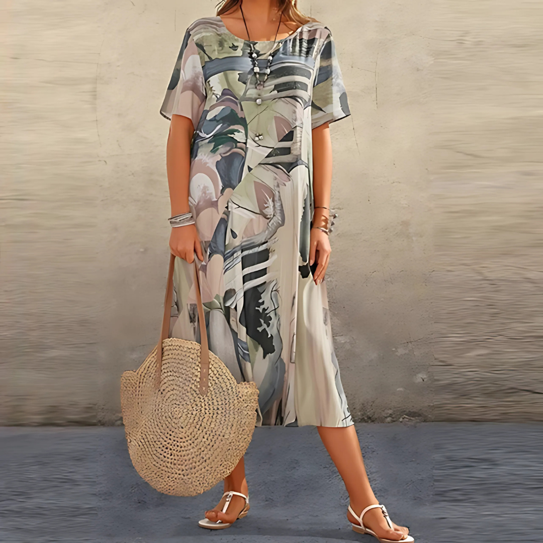 Women's Dress | Printed Midi Short Sleeve