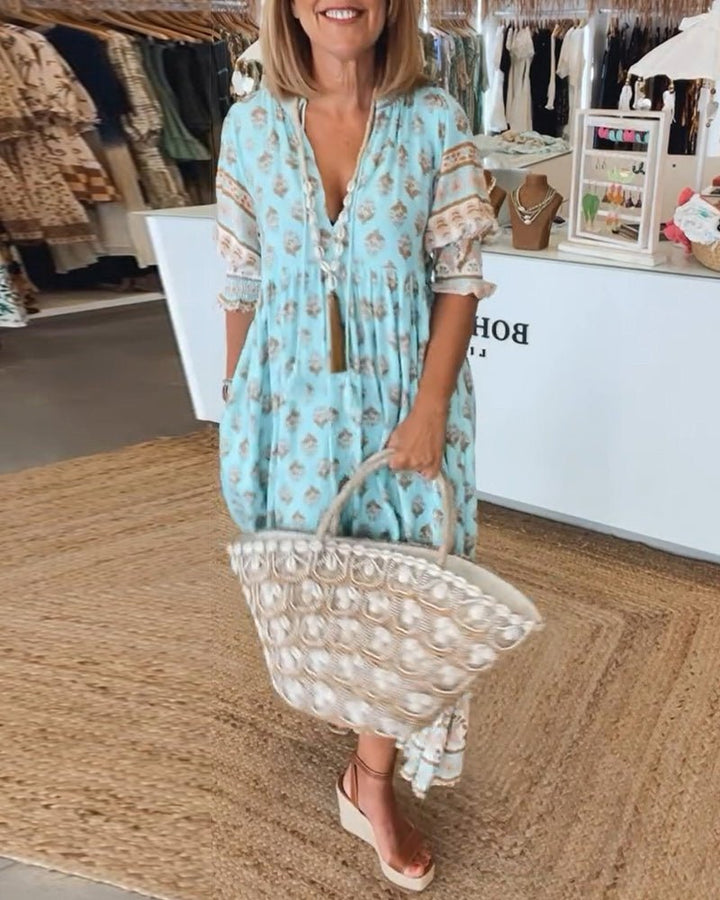 Women's Boho Dress | Ruffle Sleeve Tiered Maxi