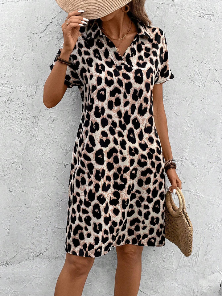 Leopard Print Casual Batwing Sleeve Dress