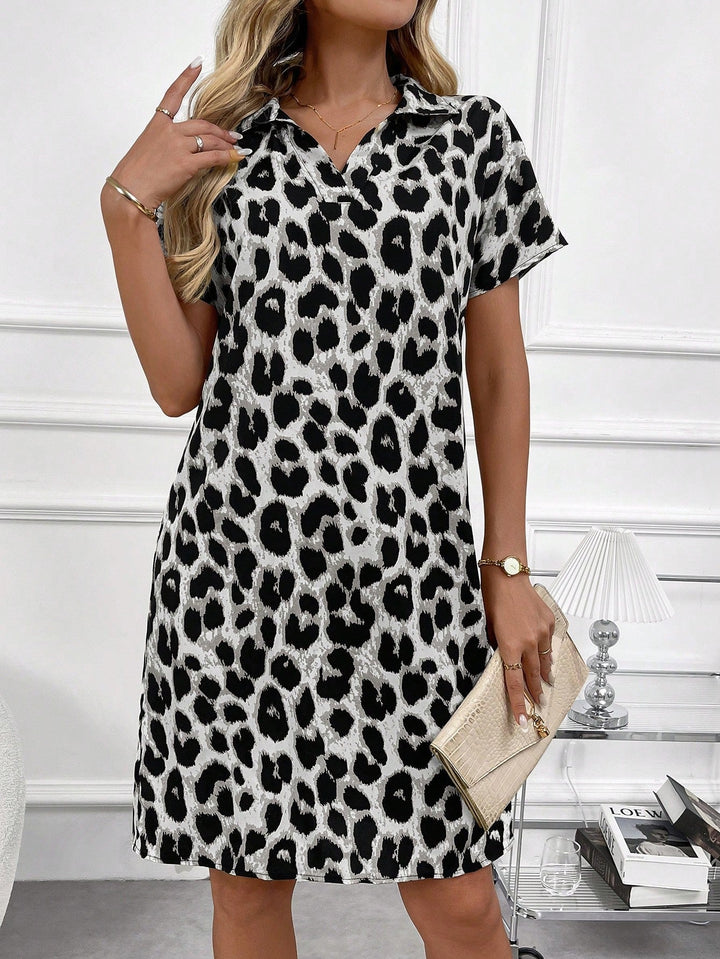 Leopard Print Casual Batwing Sleeve Dress