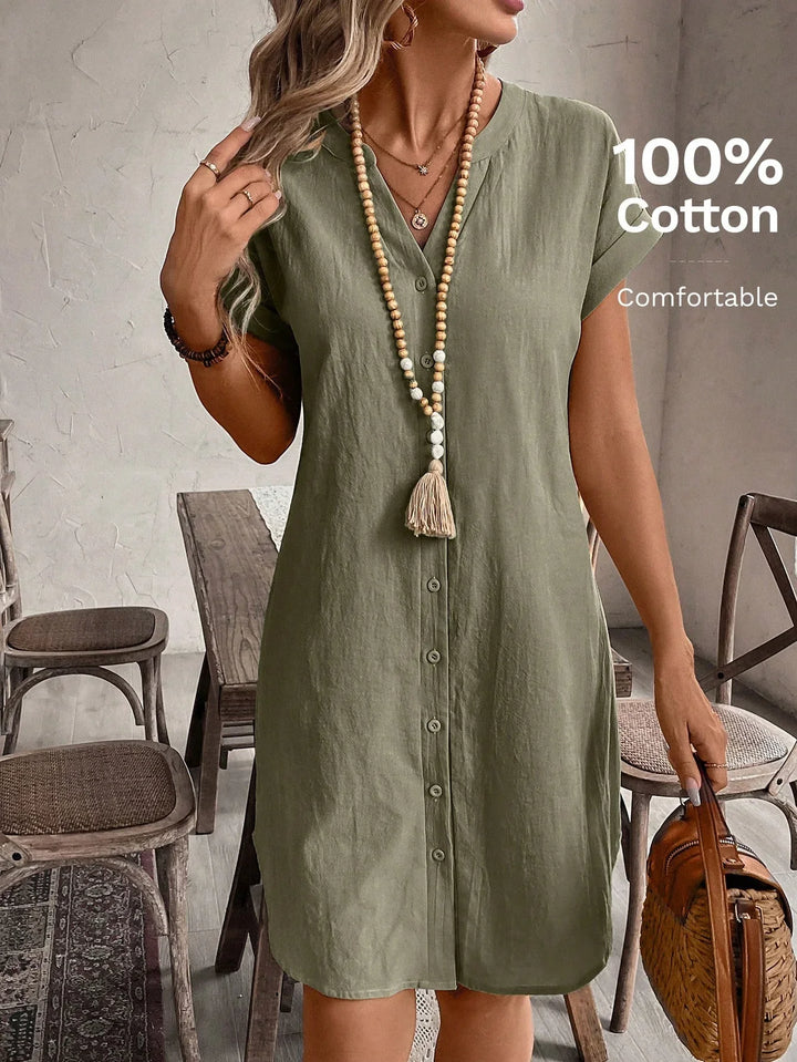 Button Front Short Sleeve Casual Mini Dress