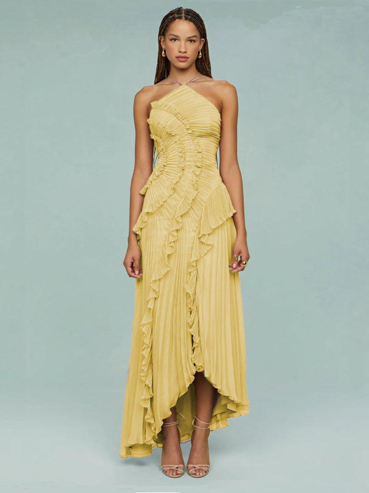 Avery - Asymmetric Sleeveless Pleated Maxi Dress
