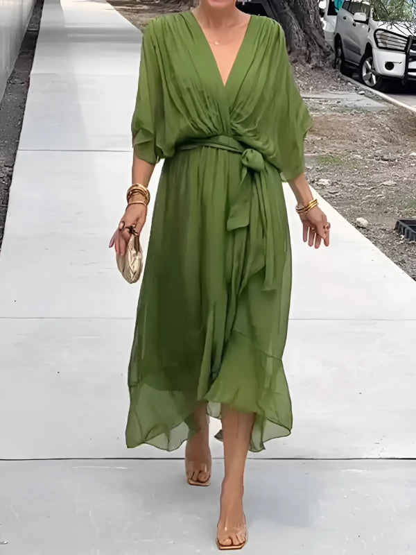 Women's Dress | Tie Waist V-Neck Maxi