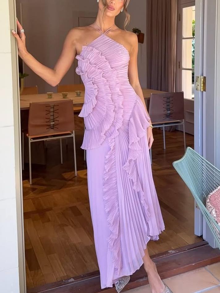 Avery - Asymmetric Sleeveless Pleated Maxi Dress