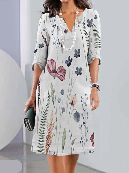 Women's Dress | Short Sleeve Round Neck Midi