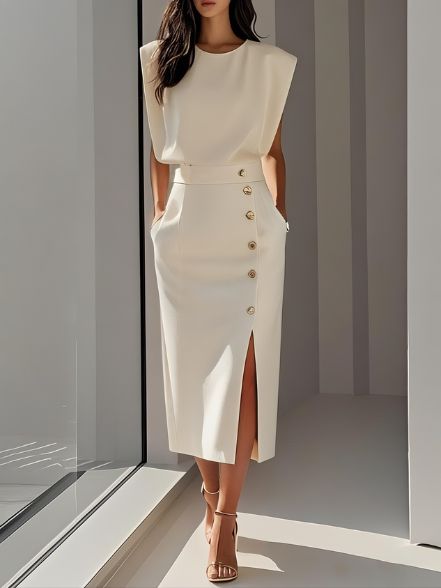 Women’s Dress | Side Button Sleeveless Midi