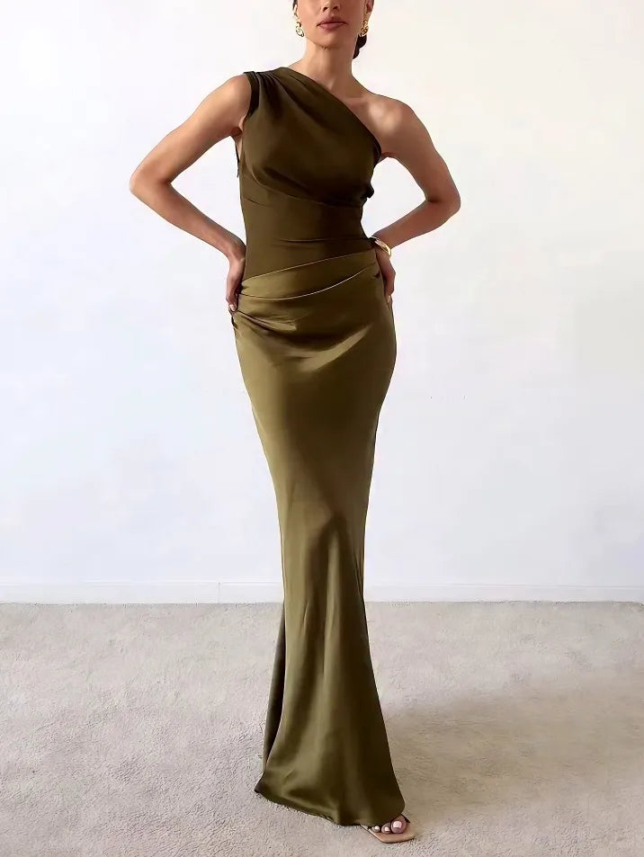 Anita | One Shoulder Wedding Guest Pleated Maxi Dress