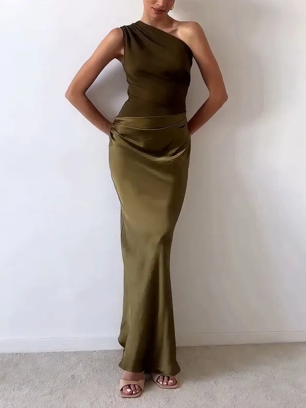 Anita | One Shoulder Wedding Guest Pleated Maxi Dress