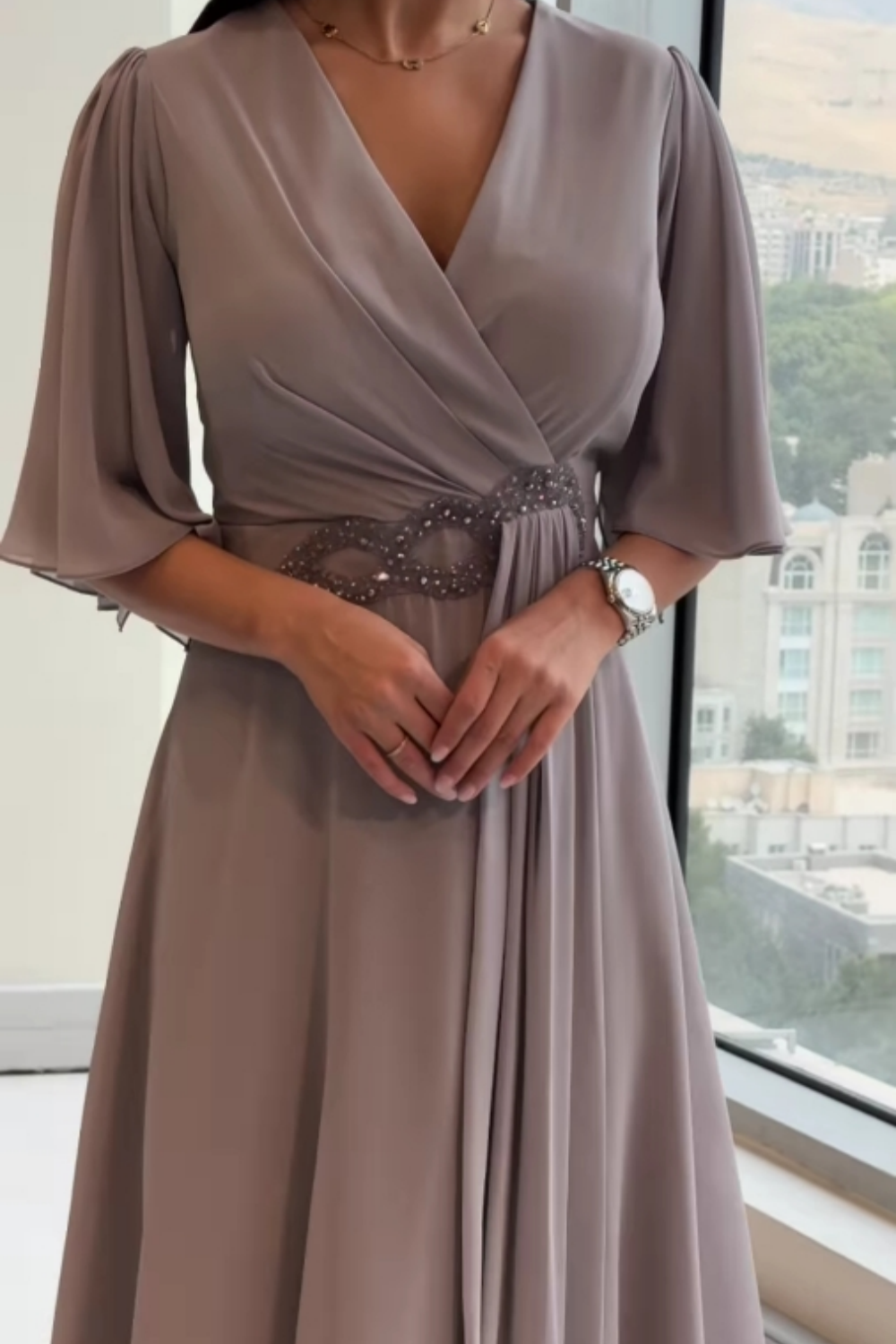 Women’s Dress | Draped V-Neck Midi
