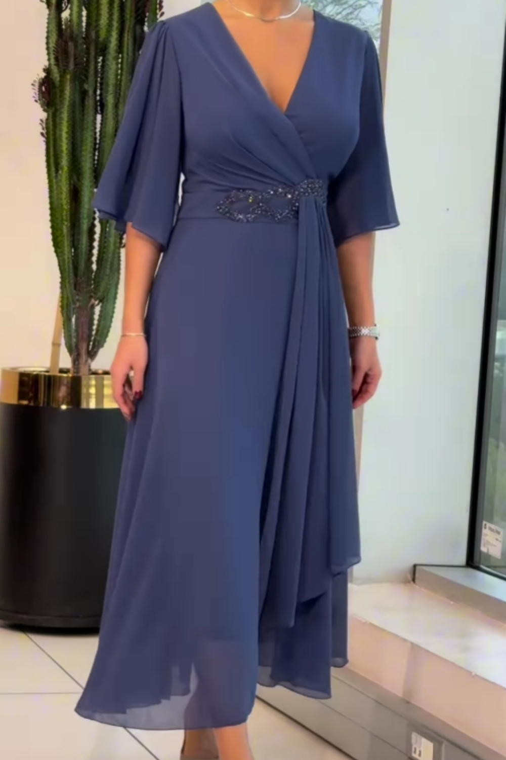 Women’s Dress | Draped V-Neck Midi