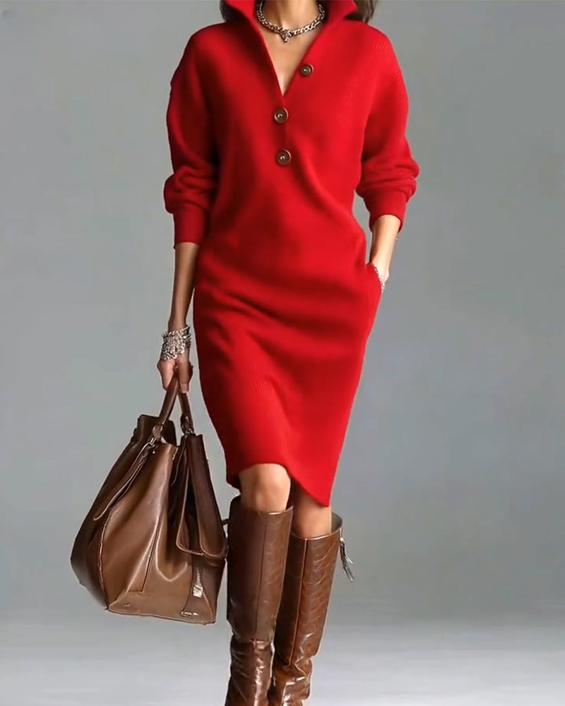 Lydia | Button-Collar Knitted Dress