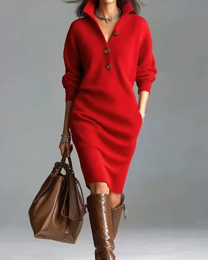 Lydia | Button-Collar Knitted Dress