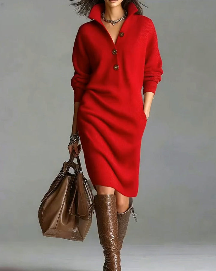 Lydia | Button-Collar Knitted Dress