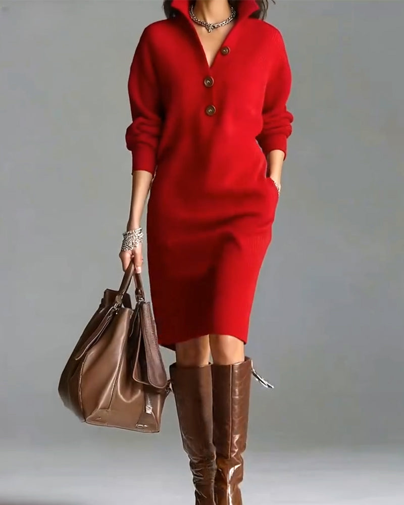 Lydia | Button-Collar Knitted Dress