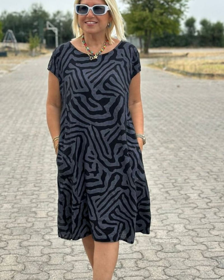 Women's Summer Dress | Abstract Print Round Neckline