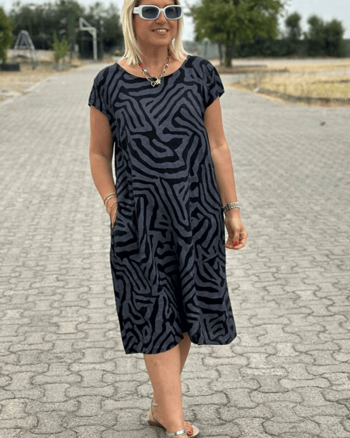 Women's Summer Dress | Abstract Print Round Neckline