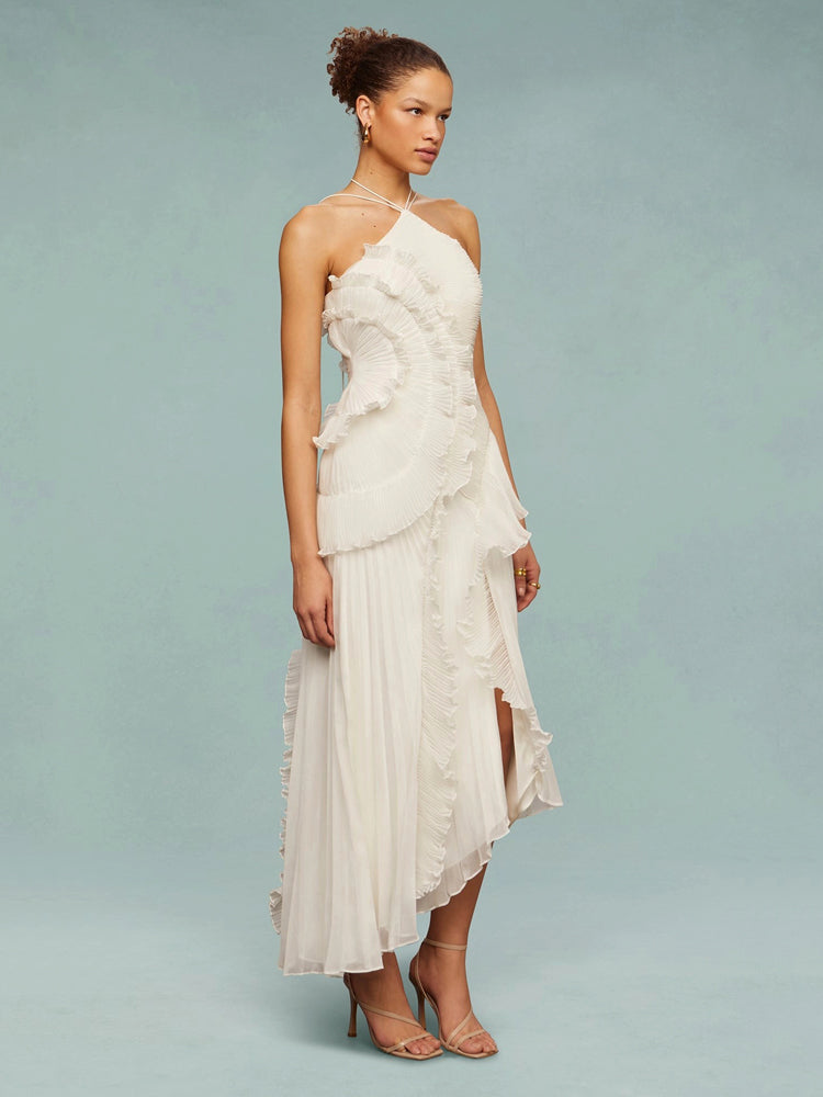 Avery - Asymmetric Sleeveless Pleated Maxi Dress