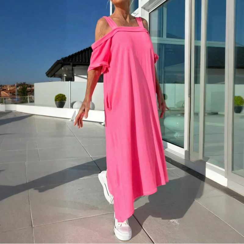 Women's Loose Casual Dress With Exposed Shoulders