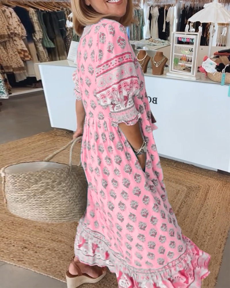 Women's Boho Dress | Ruffle Sleeve Tiered Maxi