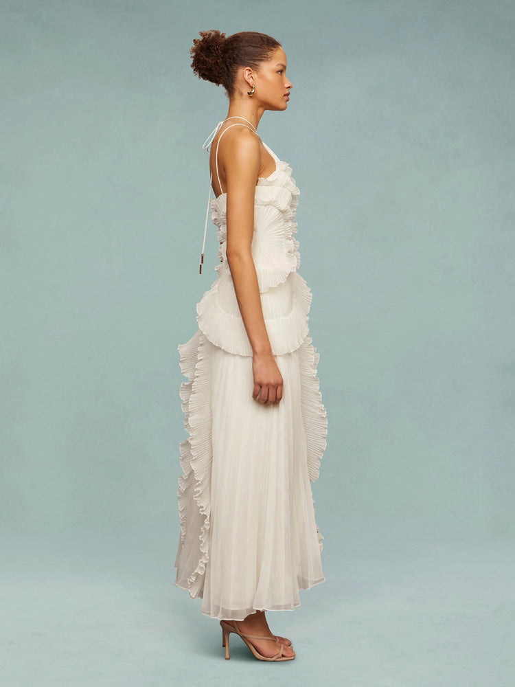 Avery - Asymmetric Sleeveless Pleated Maxi Dress