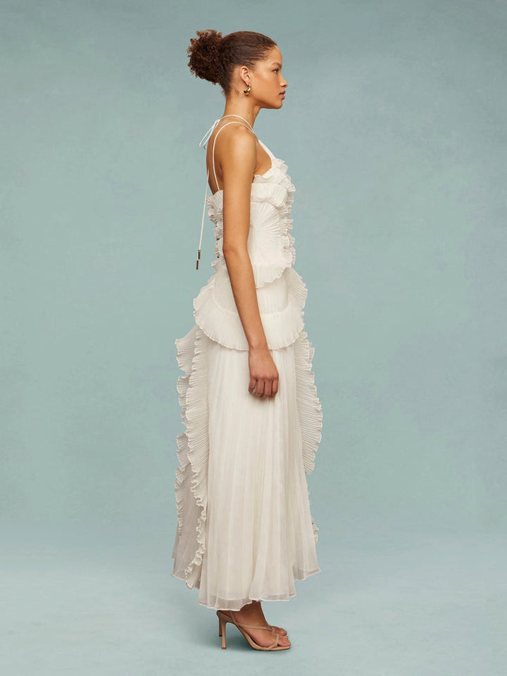Avery - Asymmetric Sleeveless Pleated Maxi Dress