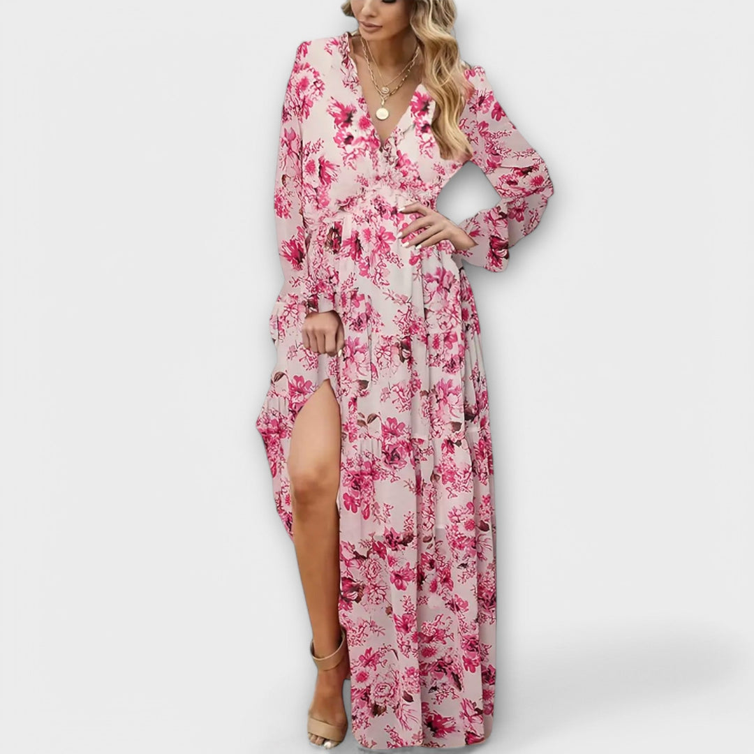 Women’s Dress | Floral V-Neck Dress Tiered Skirt