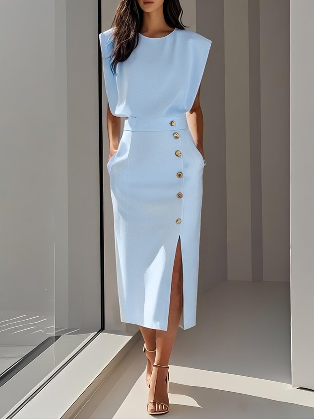 Women’s Dress | Side Button Sleeveless Midi