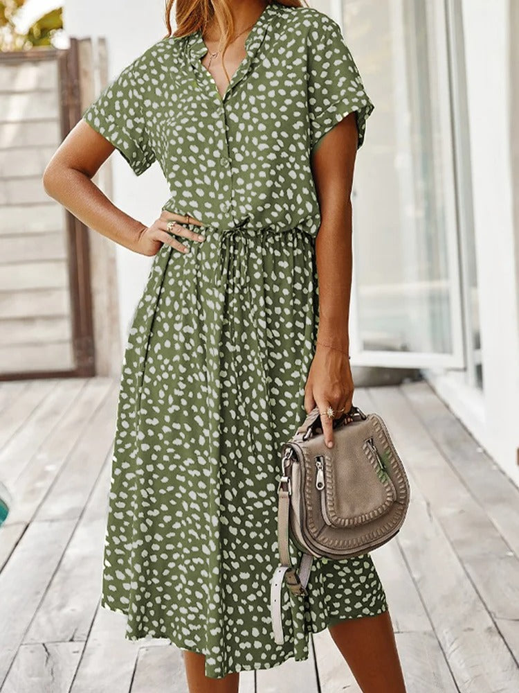 Women’s Summer Dress | Printed Midi Short Sleeves