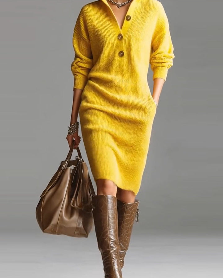 Lydia | Button-Collar Knitted Dress
