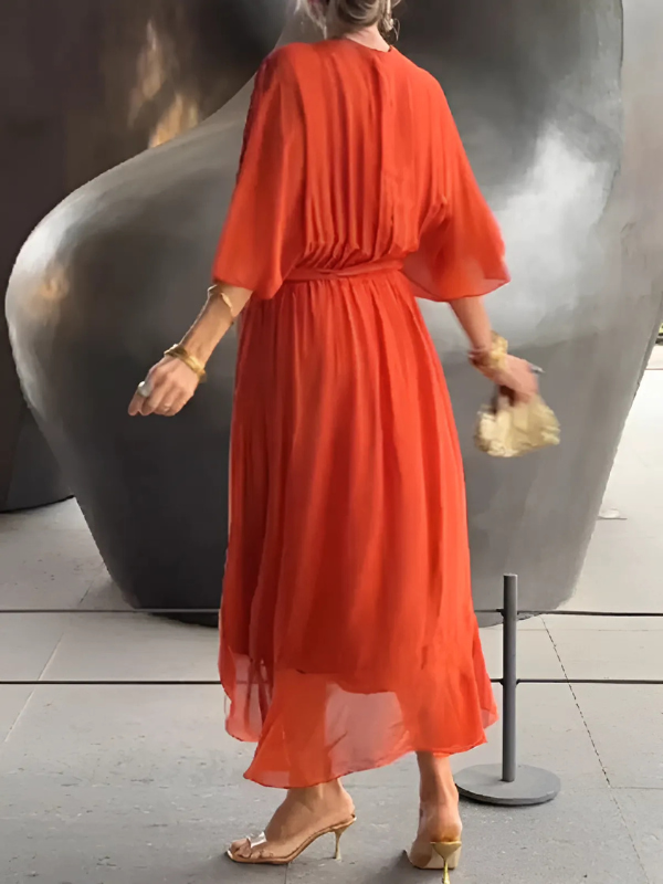 Women's Dress | Tie Waist V-Neck Maxi