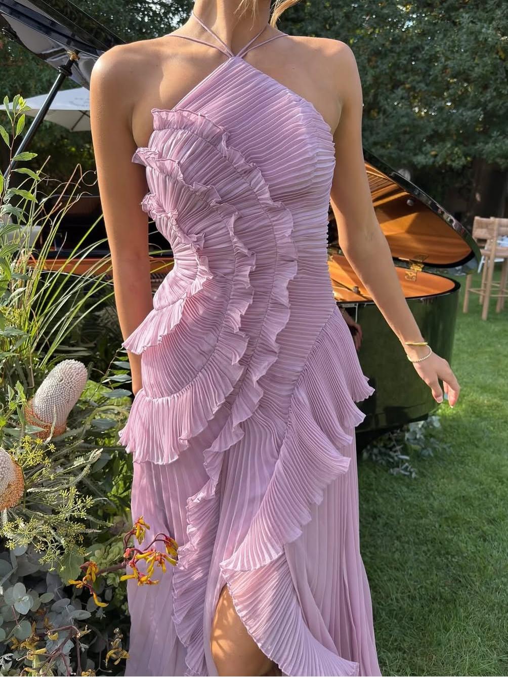 Avery - Asymmetric Sleeveless Pleated Maxi Dress