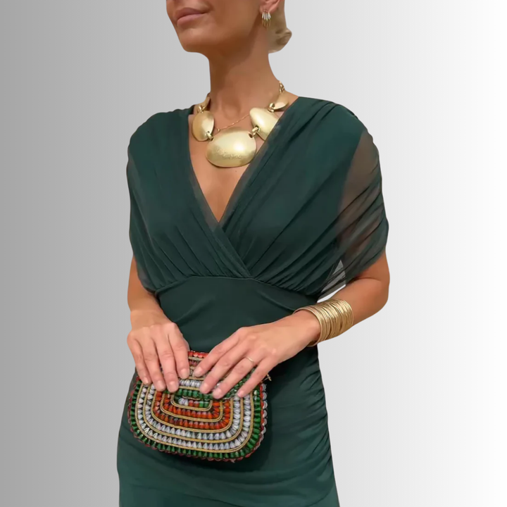 Women’s Dress |  V Neck Draped Maxi