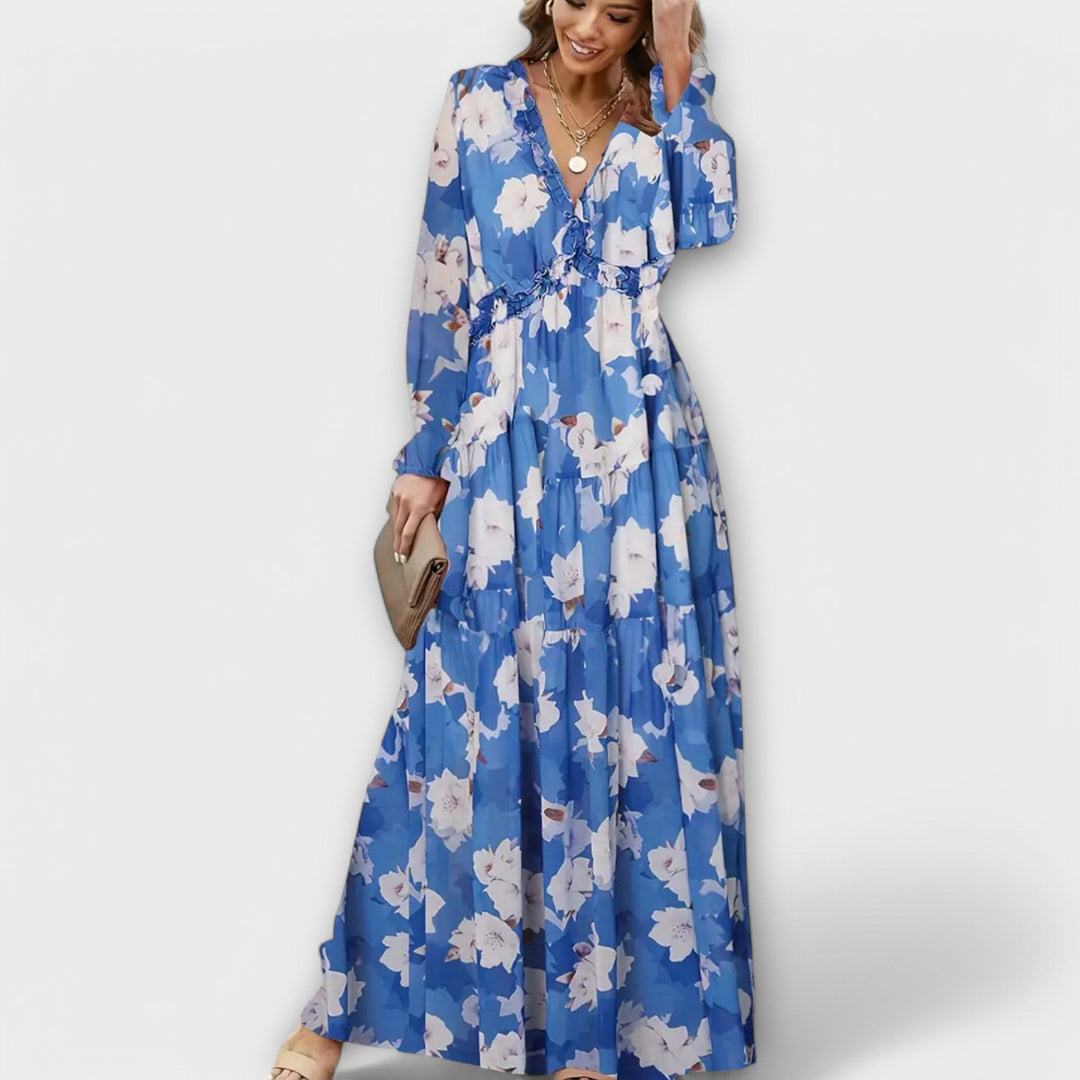 Women’s Dress | Floral V-Neck Dress Tiered Skirt