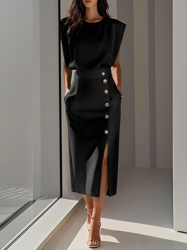 Women’s Dress | Side Button Sleeveless Midi