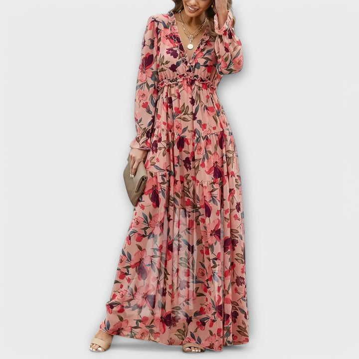 Women’s Dress | Floral V-Neck Dress Tiered Skirt