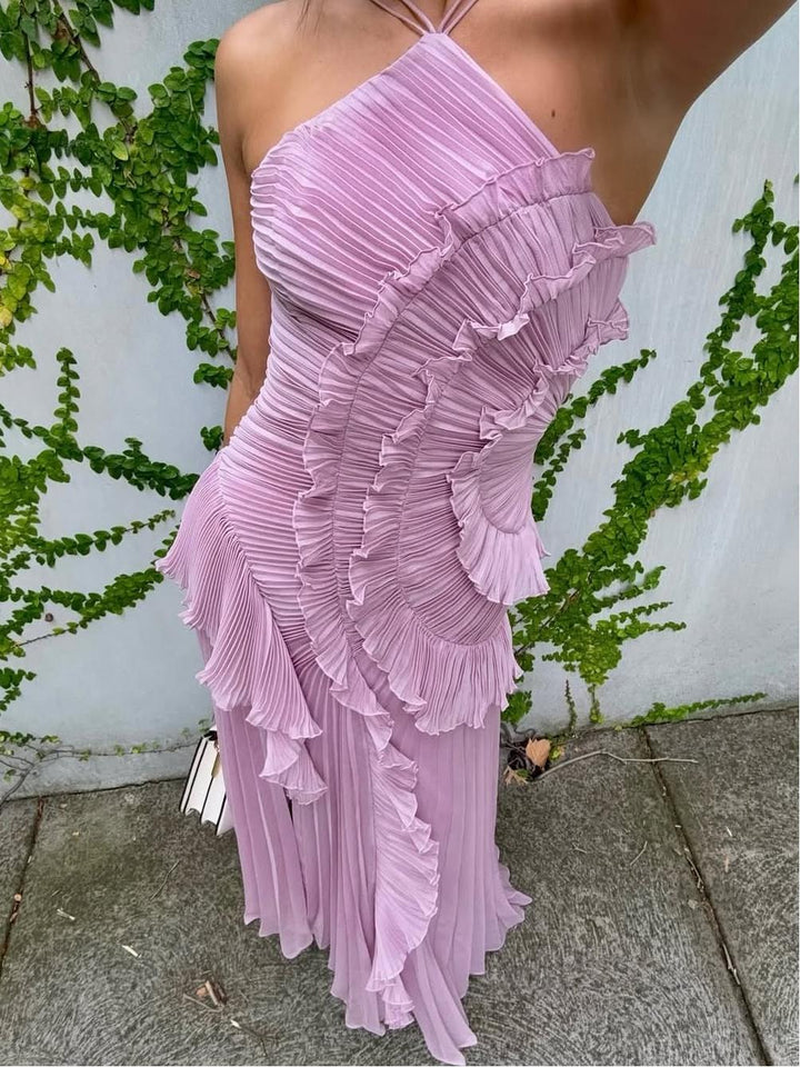 Avery - Asymmetric Sleeveless Pleated Maxi Dress