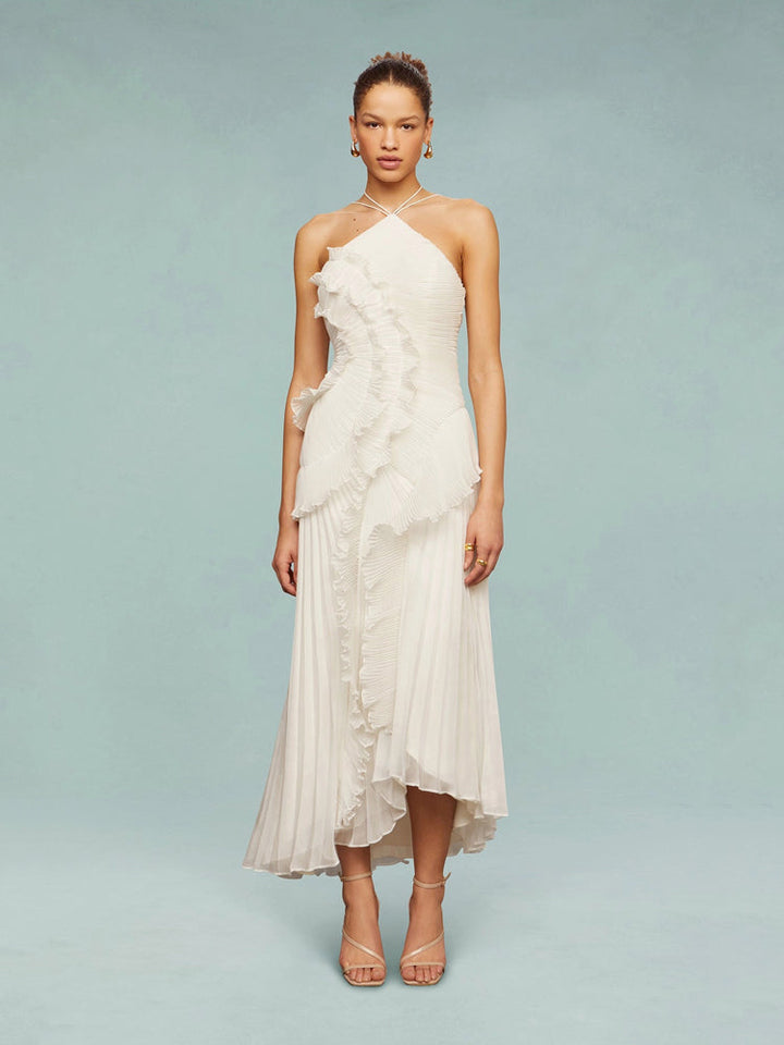Avery - Asymmetric Sleeveless Pleated Maxi Dress