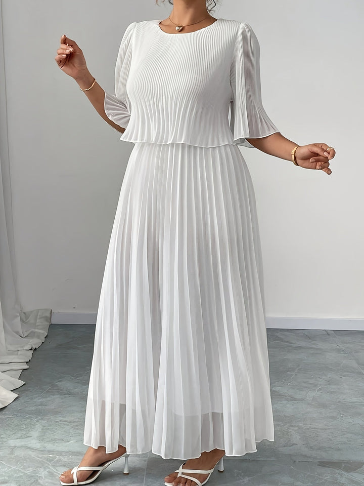 Claire - White Chiffon A-Line Pleated Dress