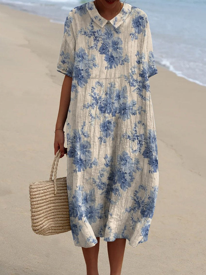 Women's Solid Color V-Neck Linen Pocket Dress