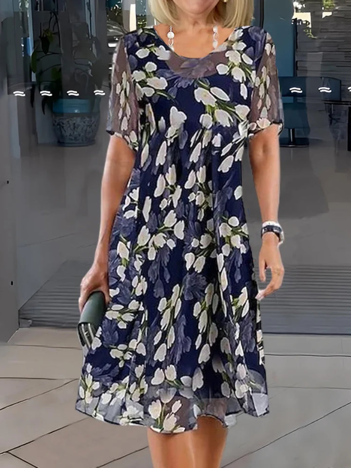 Women's Dress | Short Sleeve Round Neck Midi