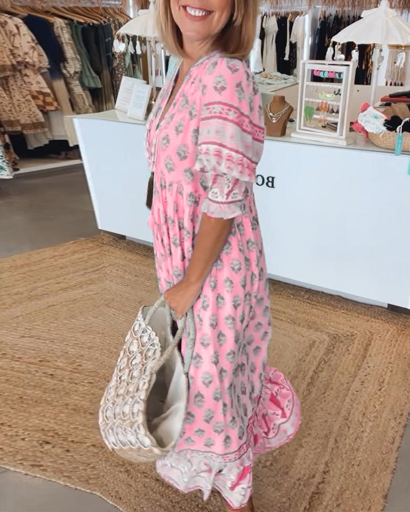 Women's Boho Dress | Ruffle Sleeve Tiered Maxi