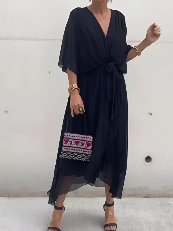Women's Dress | Tie Waist V-Neck Maxi