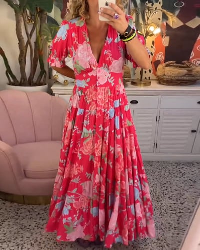 Women's Dress | Floral Design Smocked Waist Maxi