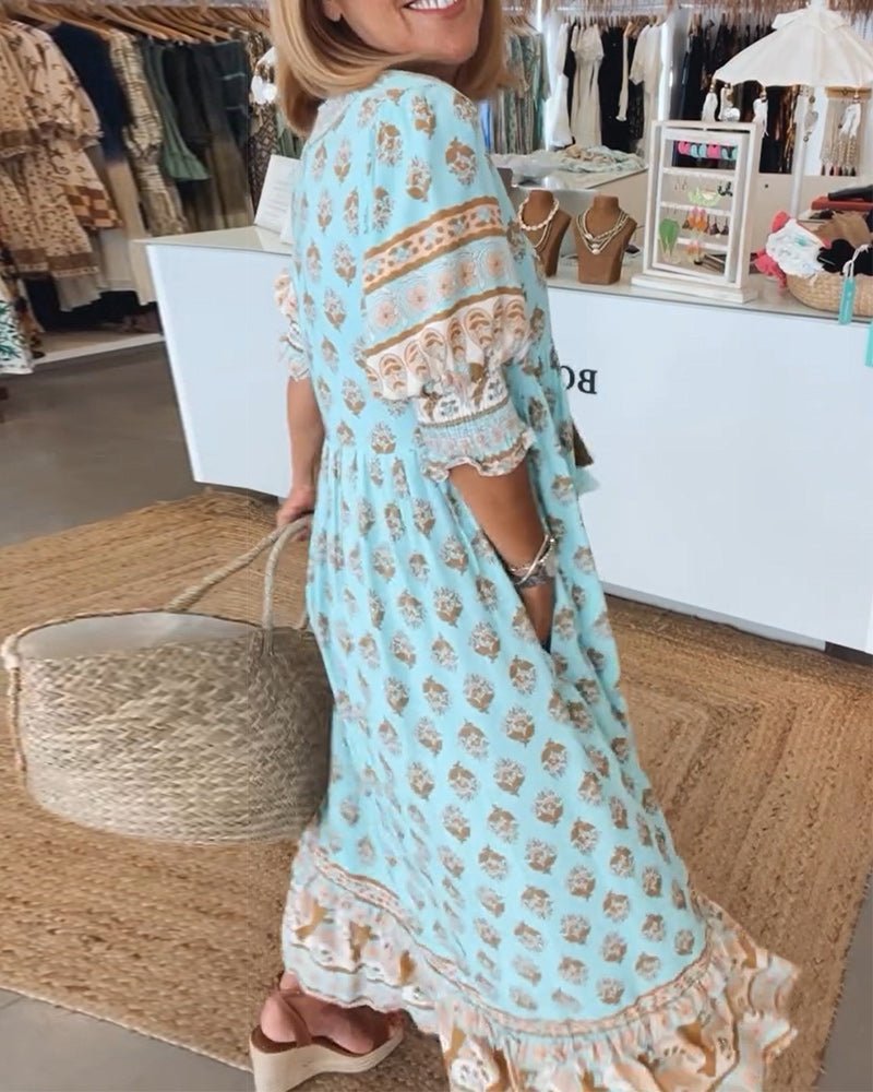 Women's Boho Dress | Ruffle Sleeve Tiered Maxi