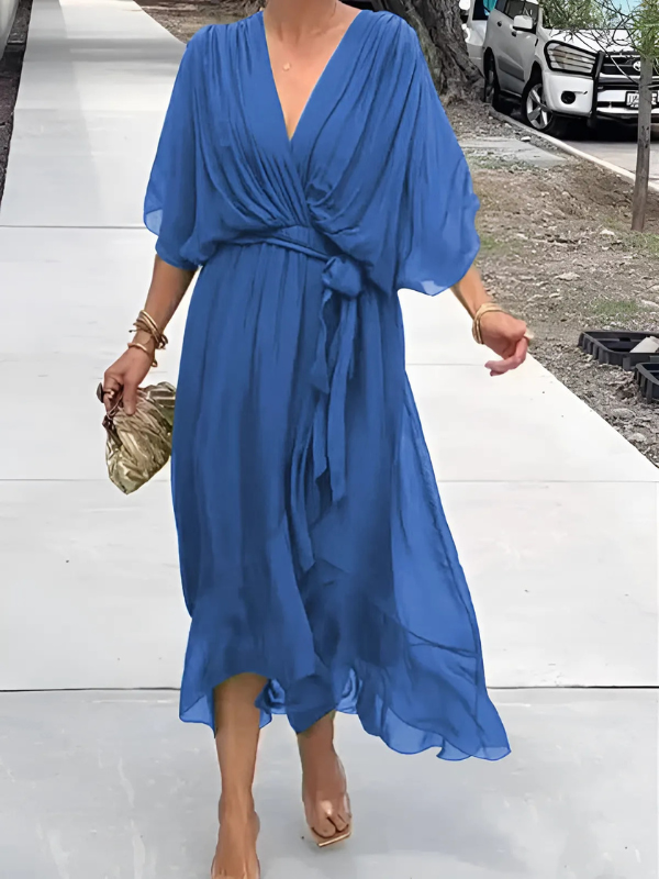Women's Dress | Tie Waist V-Neck Maxi